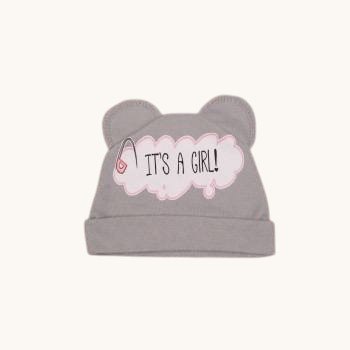 Шапочка із інтерлоку Сіренька "It`s a girl! "