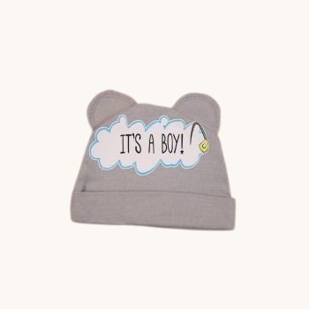 Шапочка із інтерлоку Сіренька "It`s a boy! "