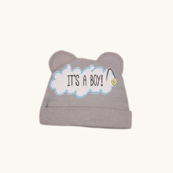 Шапочка із інтерлоку Сіренька "It`s a boy! "