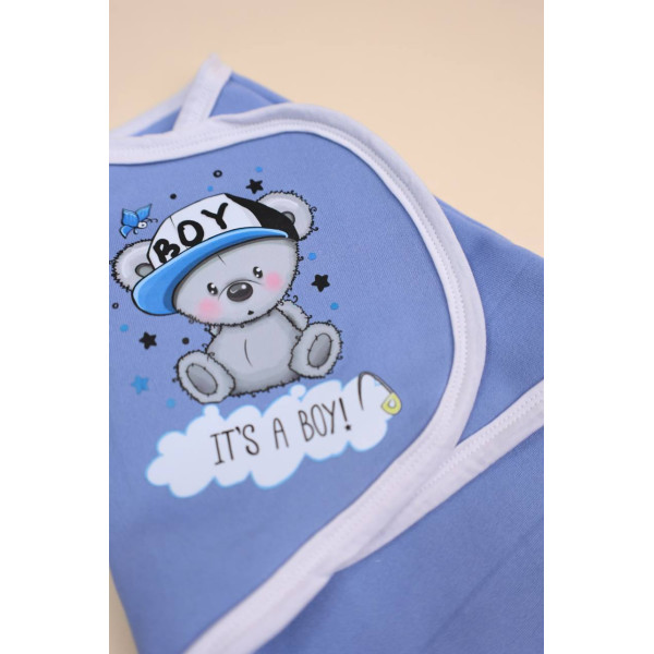 Європелюшка кокон із тринитки на липучках Блакитний "IT'S A BOY!"
