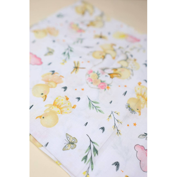 Бавовняна пелюшка · 90×70 см · Біла з каченятами — Babywear