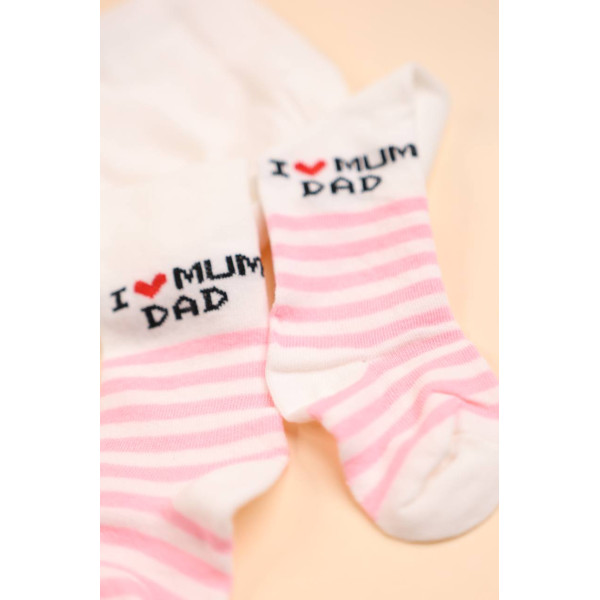 Демісезонні бавовняні колготки Молочні з рожевими полосками I love mum dad