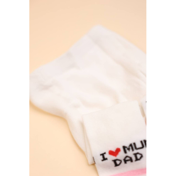 Демісезонні бавовняні колготки Молочні з рожевими полосками I love mum dad