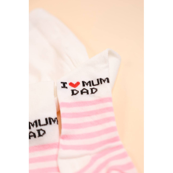 Демісезонні бавовняні колготки Молочні з рожевими полосками I love mum dad