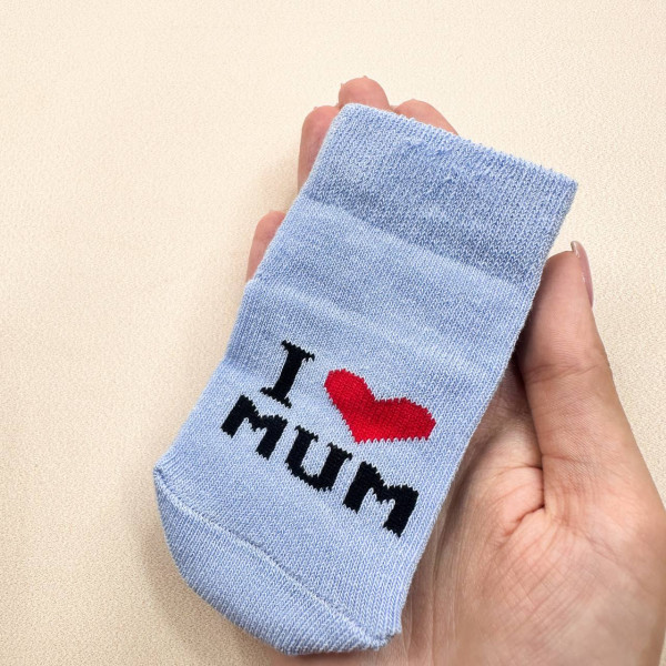 Носочки тонкі бавовняні блакитні I lovе mum
