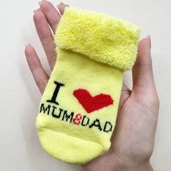 Теплі махрові носочки "I love mum & dad" Жовті