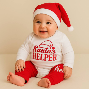 Новорічний комплект 4в1 з боді Червоно-білий "Santa's Helper" (56-86)