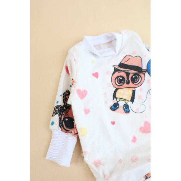 Боді із байки з манжетами для ніжок Сова з кулькою