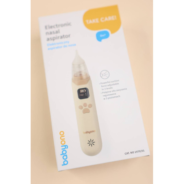 Аспіратор для носа електричний з LCD екраном та мелодіями (Зарядка Type-C) "BabyOno" Бежевий