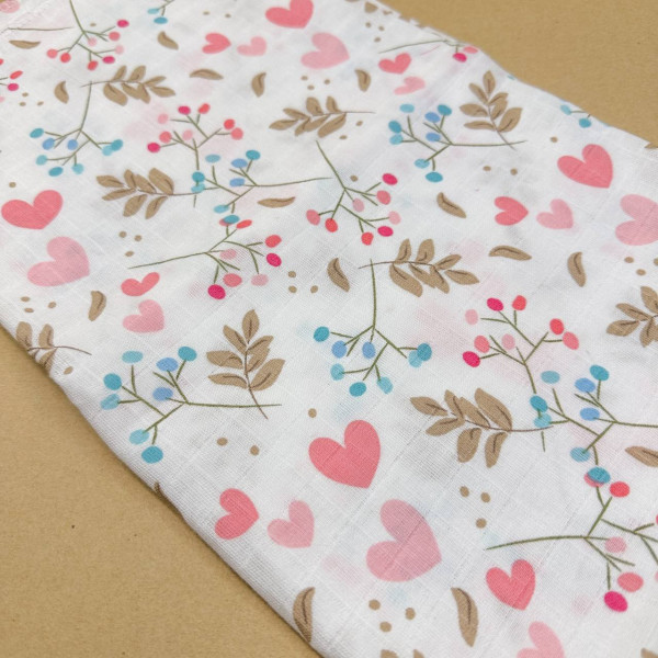 Муслінова пелюшка · 90×80 см. · Біла з сердечками — Babywear
