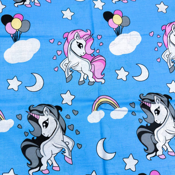 Бавовняна пелюшка · 90×110 см. · Синій з єдинорогами — Babywear