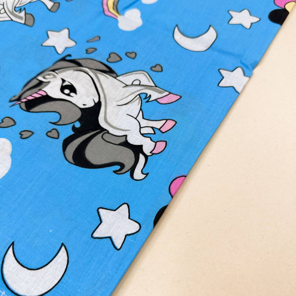 Бавовняна пелюшка · 90×110 см. · Синій з єдинорогами — Babywear