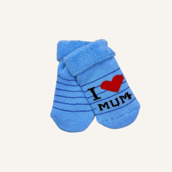 Теплі махрові носочки( I love mum ) блакитні