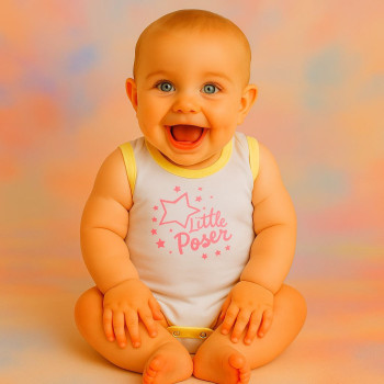 Боді-майка кулір/інтерлок Білиа з рожевим надписом Little Poser