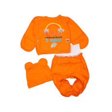 Комплект із куліру розпашонка, повзунки, шапочка (Щастя починається з мене) помаранчевий.