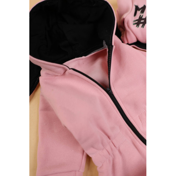 Комфортний комбінезон із тринитки на флісі Мамина копія з вушками (рожева пудра) (56–92)