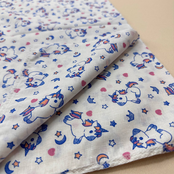 Ситцева пелюшка · 90×100 см · Сині Єдинороги — Babywear