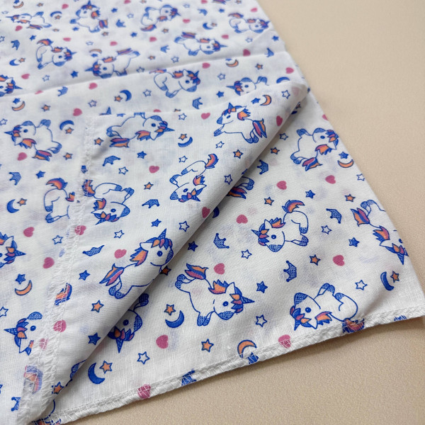 Ситцева пелюшка · 90×100 см · Сині Єдинороги — Babywear