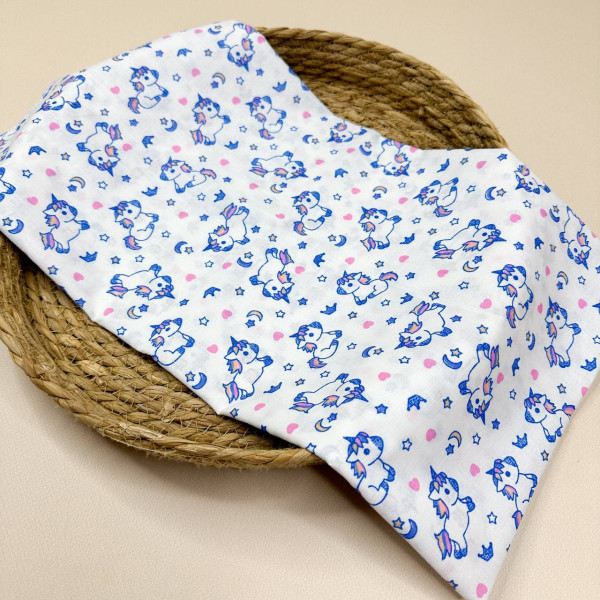 Ситцева пелюшка · 90×100 см · Сині Єдинороги — Babywear