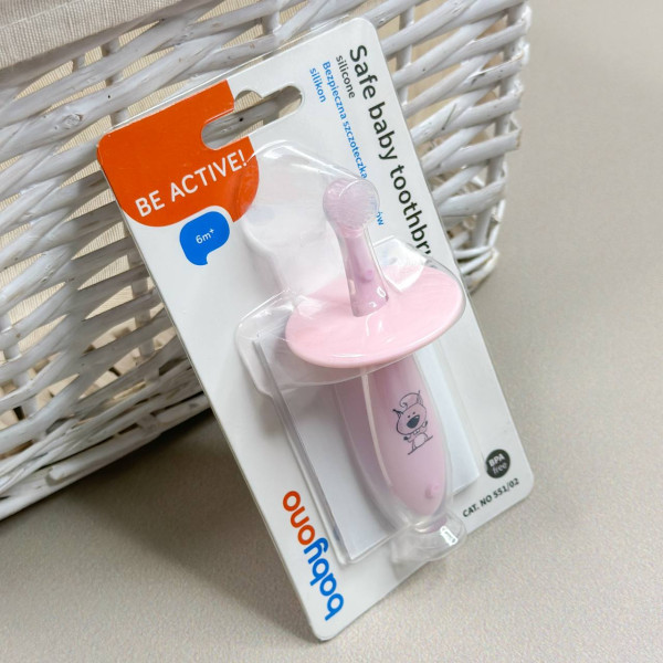 Зубна щітка з обмежувачем 6, місяців BabyOno Світло-рожева.