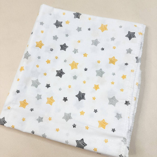 Ситцева пелюшка · 90×100 см · Жовто-сірі зірочки — Babywear