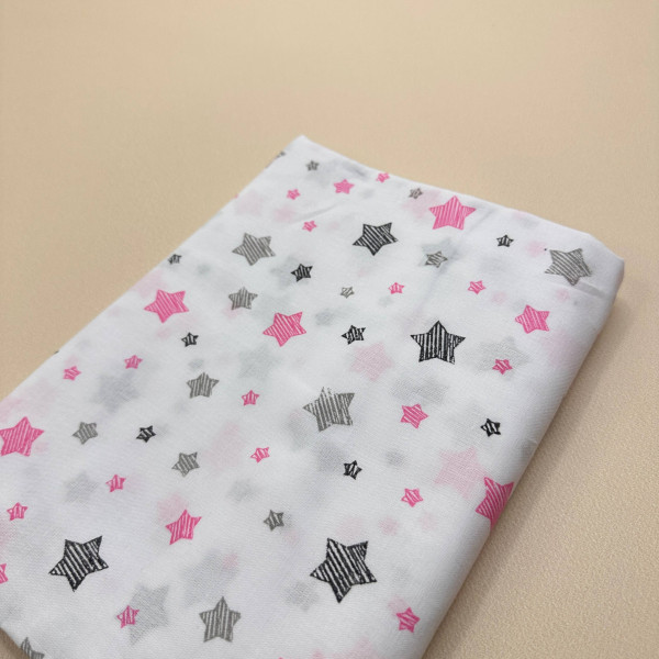 Ситцева пелюшка · 90×100 см · Рожево-сірі зірочки — Babywear