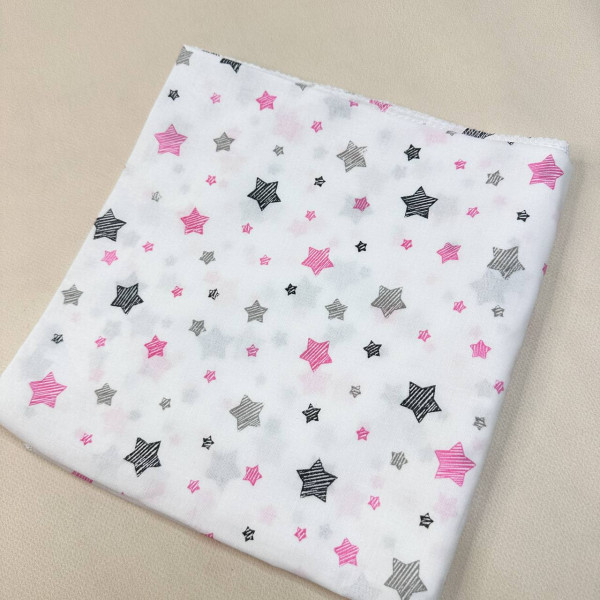 Ситцева пелюшка · 90×100 см · Рожево-сірі зірочки — Babywear