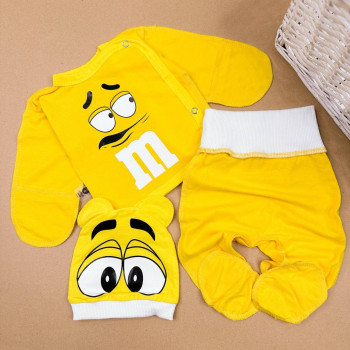Комплект із куліру розпашонка, повзунки, шапочка (жовтий m&m,s).