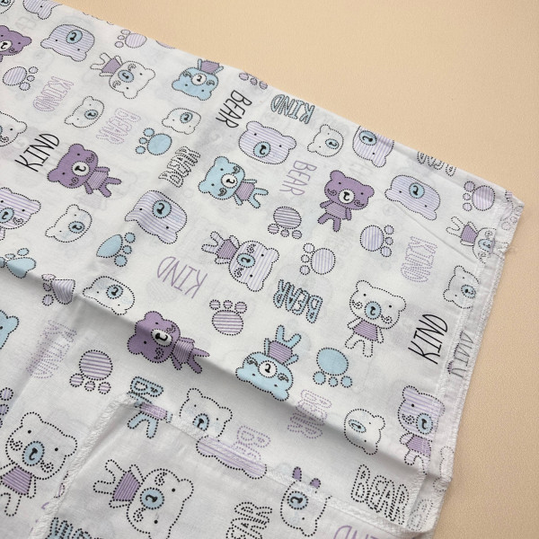 Ситцева пелюшка · 90×100 см · Бузкові ведмедики — Babywear