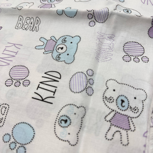 Ситцева пелюшка · 90×100 см · Бузкові ведмедики — Babywear