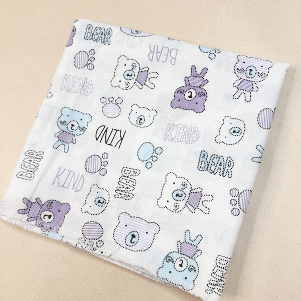 Ситцева пелюшка · 90×100 см · Бузкові ведмедики — Babywear