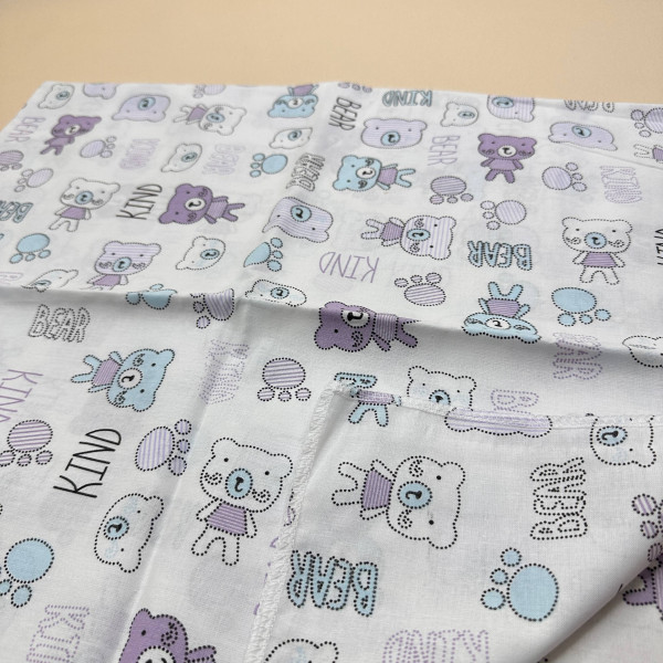 Ситцева пелюшка · 90×100 см · Бузкові ведмедики — Babywear