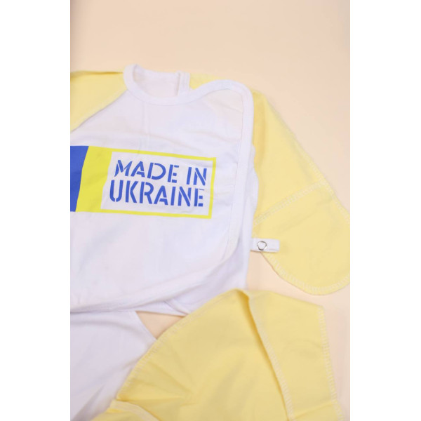 Комплект із інтерлоку патріотичний розпашонка, повзунки, шапочка Ніжно жовтий.