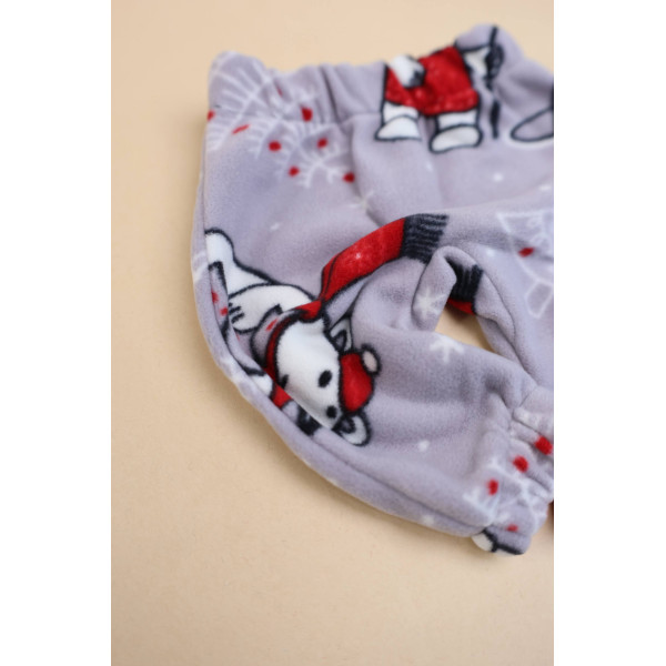 Штанці із теплого щільного флісу Новорічні сірі з ведмедиком (56–86)