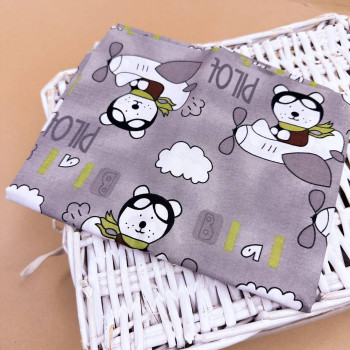 Бавовняна пелюшка · 90×70 см · Сіра ведмедики на вертольотах — Babywear