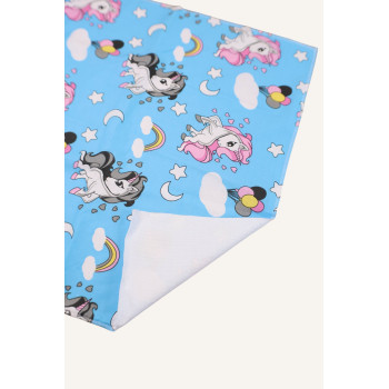 Непромокаюча пелюшка · 80×65 см. · Блакитна з єдиноріжками — Babywear