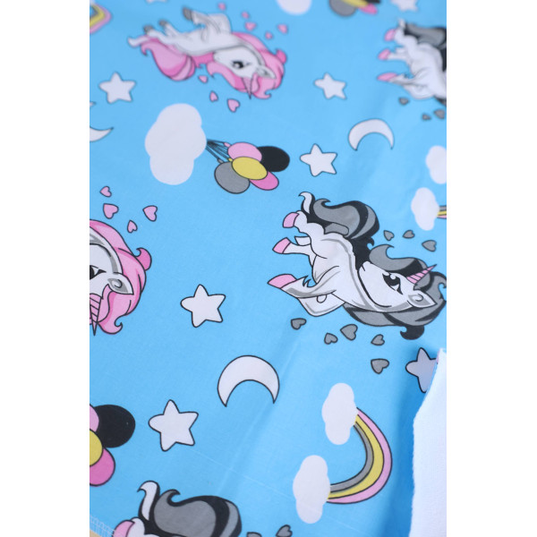 Непромокаюча пелюшка · 80×65 см. · Блакитна з єдиноріжками — Babywear