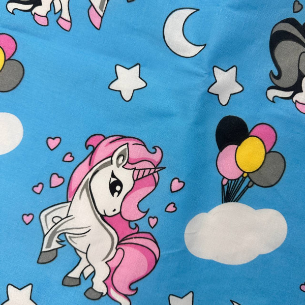 Непромокаюча пелюшка · 80×65 см. · Блакитна з єдиноріжками — Babywear