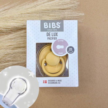 Пустушка BIBS De Lux в універсальному розмірі 0-36 міс кругла   Жовта