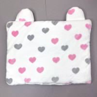 Подушка із махри Біла з сірими та рожевими сердечками