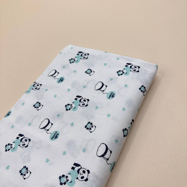 Ситцева пелюшка · 90×100 см · Бірюзові панди — Babywear
