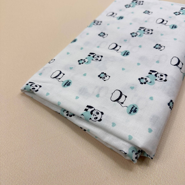 Ситцева пелюшка · 90×100 см · Бірюзові панди — Babywear