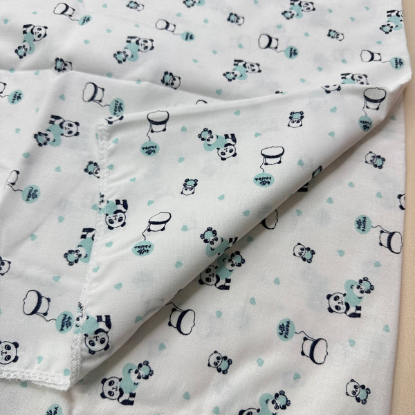 Ситцева пелюшка · 90×100 см · Бірюзові панди — Babywear