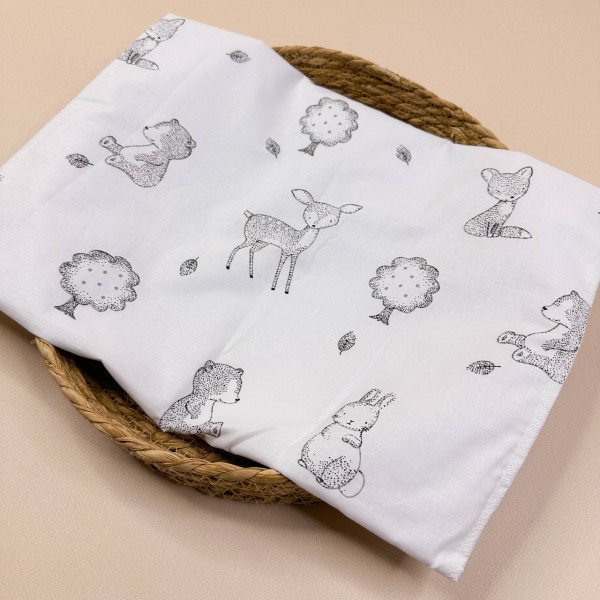 Непромокаюча пелюшка · 120×60 см · Сірі лісові тварини — Babywear