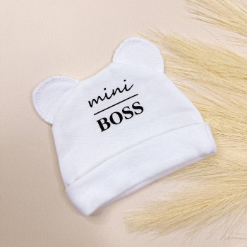 Шапочка із байки з вушками Біла " Mini boss"