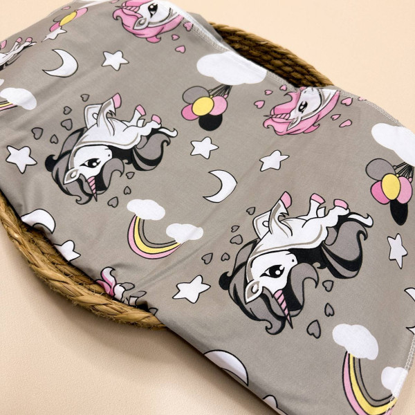 Непромокаюча пелюшка · 120×60 см · Сіра з єдиноріжками — Babywear