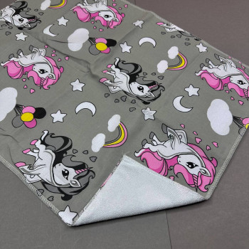 Непромокаюча пелюшка · 80×65 см · Сіра з єдиноріжками — Babywear