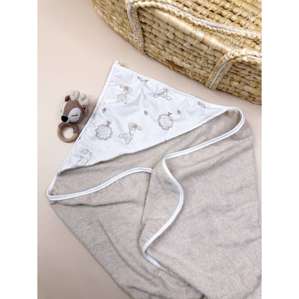 Натуральний махровий рушник-куточок Бежевий з деревцями та звірятами