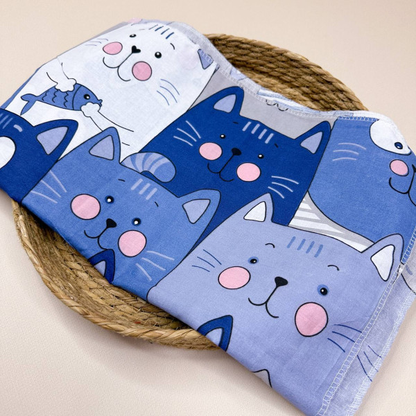 Бавовняна пелюшка · 90×70 см. · Блакитно-сині котики — Babywear