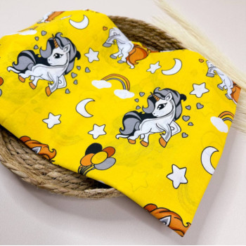 Бавовняна пелюшка · 90×70 см · жовта з єдиноріжками — Babywear